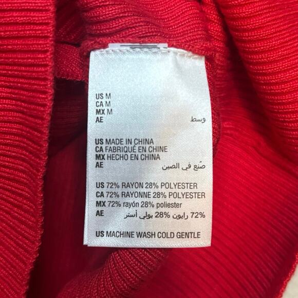 Bar III Red Ribbed V-Neck Sweater Side Cutout Long Sleeve Top M - Picture 5 of 6